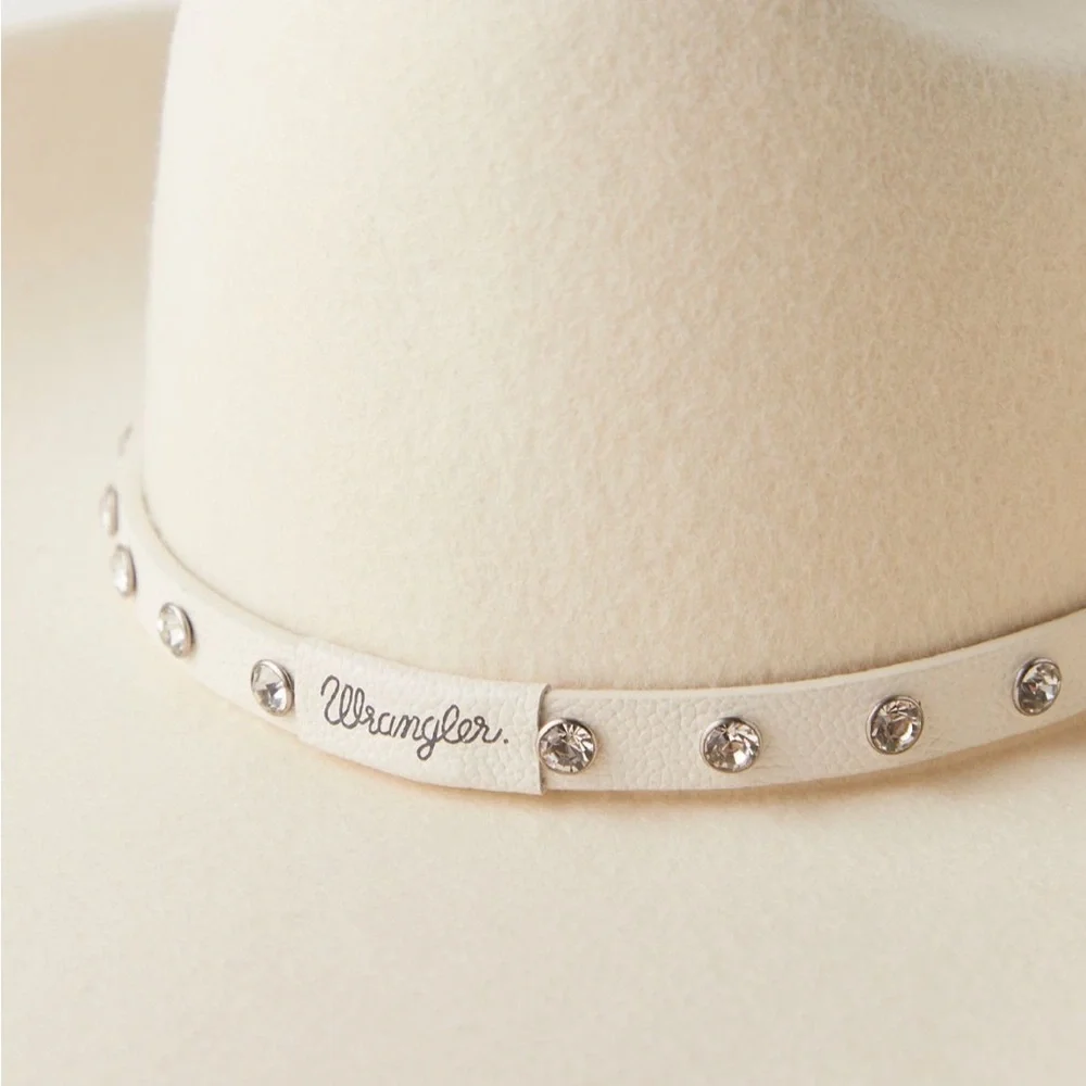 Free PeopleX Wrangler Elegant Cream Hat with Rhinestone Band One Size